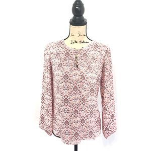 LOFT XSP Shirt Floral Red Keyhole Neck